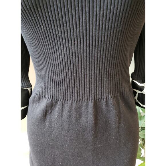 INC Women's Dress Size M Black Knit Contrast Collar Cuff Giraffe Print - Picture 4 of 9